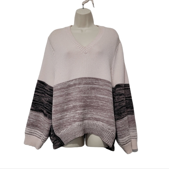 L.F. Markey Simeon Colorblock Wool Sweater Oversized Women's Medium V Neck - Picture 4 of 9
